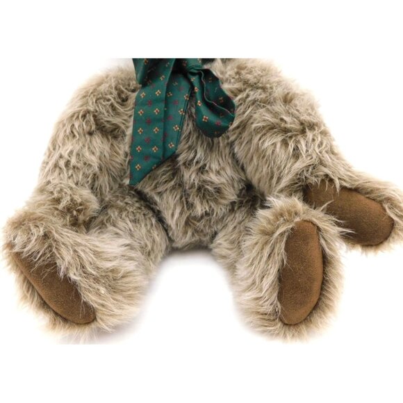 Leona Bear Jointed Gray Brown Teddy Bear Inspired by the Heart Plush Green Bow - Picture 4 of 8